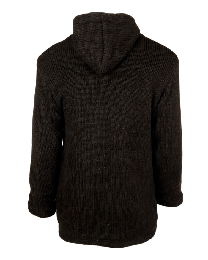 Black Knitted Jacket- Fleece lined, Handmade in Nepal