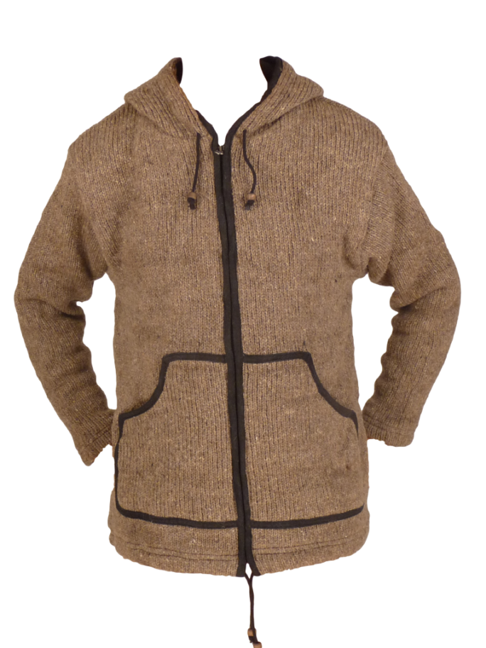 Natural Brown Classic Nepalese Knitted Woolly Jacket | Karma Gear
