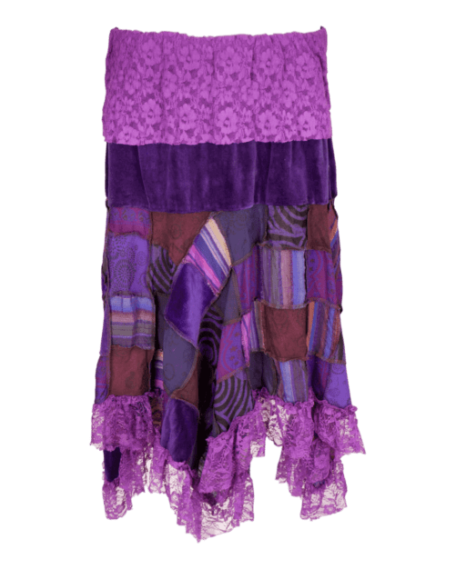Lacy Velvet Patchwork Long Pixie Skirt | Karma Gear