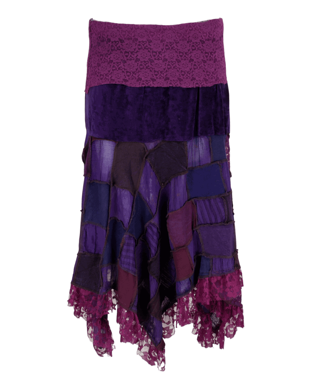 Lacy Velvet Patchwork Long Pixie Skirt - Karma Gear